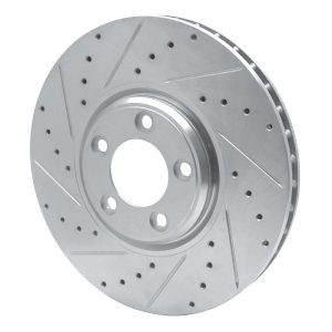 Jaguar VanDEN PLAS Brake Rotor (1) - Front Left - R1 Concepts - Drilled & Slotted - Silver - `03-`05